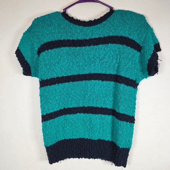 Margules green black Striped chunky Knit Short Sleeve Sweater‎ Top Womens M - Picture 12 of 12